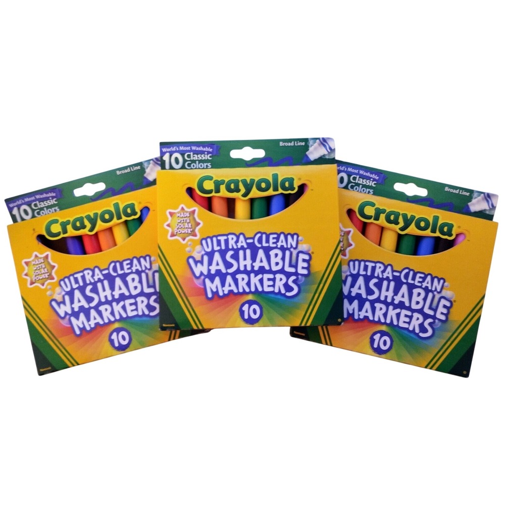 Crayola Ultra-Clean Washable Broad Line Markers 10 Ct School Supplies Lot of 3